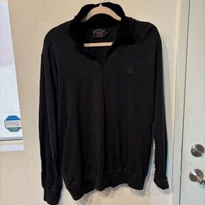 Paul Shark Yachting Mens Large Sweater Pullover 1/4 Zip Wool Made In Italy HOLES